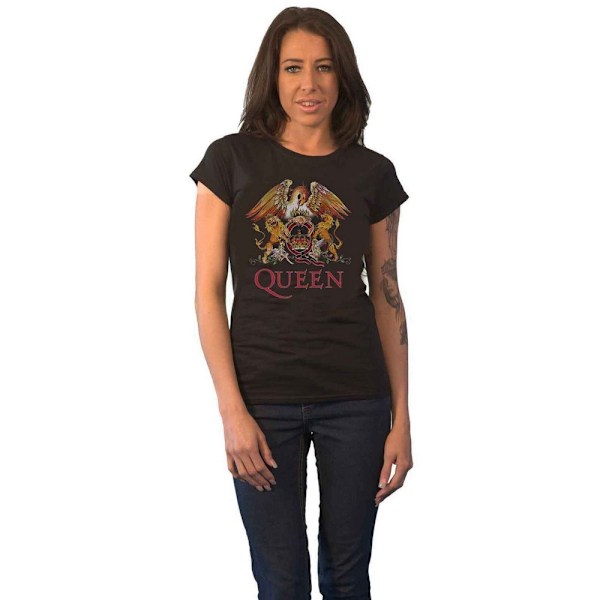 Queen Dam/Damer Classic Crest Bomull T-shirt S Svart Black S