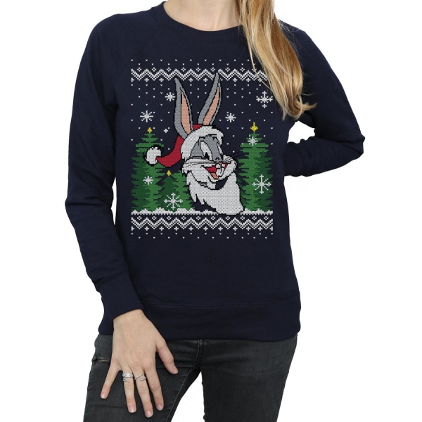 Looney Tunes Dam/Dam Bugs Bunny Christmas Fair Isle Sweat Navy Blue XL