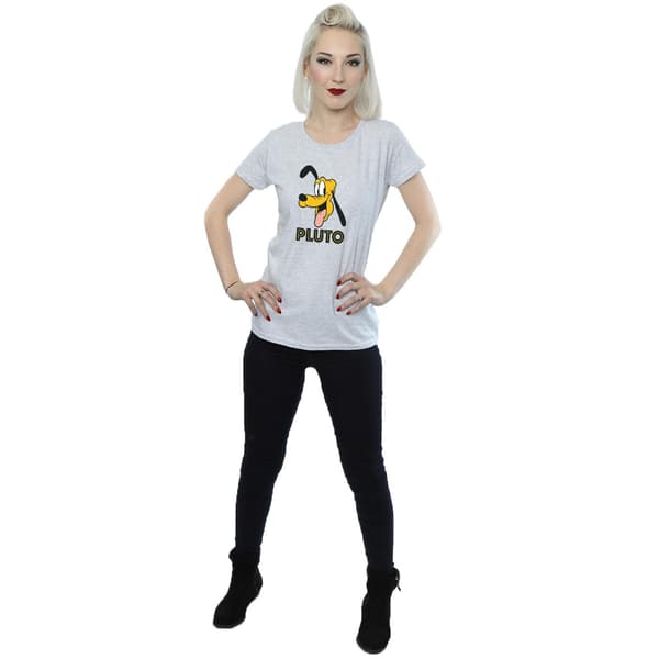 Disney Dam/Dam Pluto Ansikte Bomulls T-shirt S Ljusgrå Heather Grey S