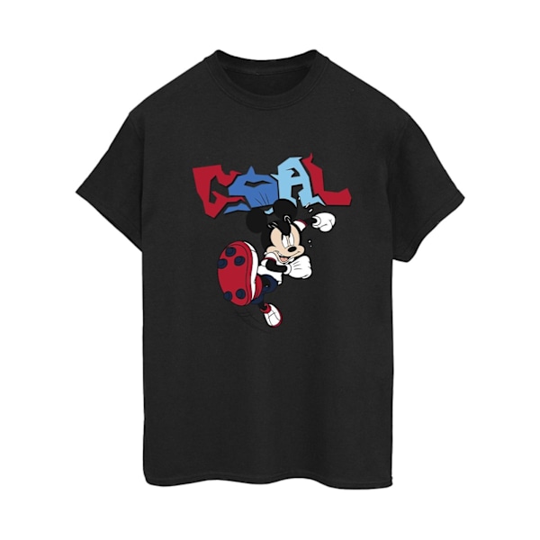 Disney Dam/Damer Mickey Mouse Goal Striker Pose Bomull Boyfriend T-Shirt XXL Svart Black XXL