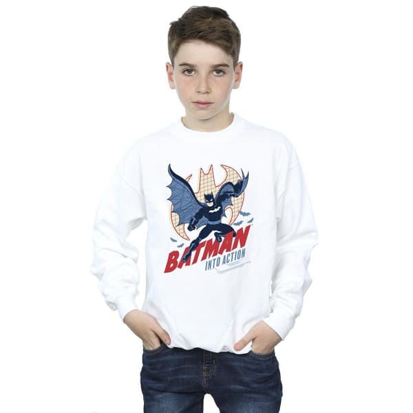 DC Comics Boys Batman Into Action Sweatshirt 5-6 år Vit White 5-6 Years