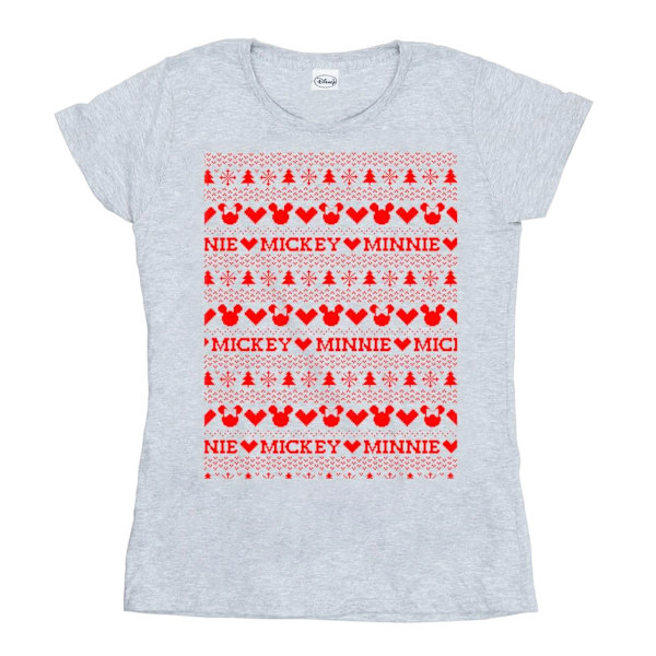 Disney Dam/Damer Mickey Och Minnie Jul Fair Isle Bomull T-shirt Sports Grey XL