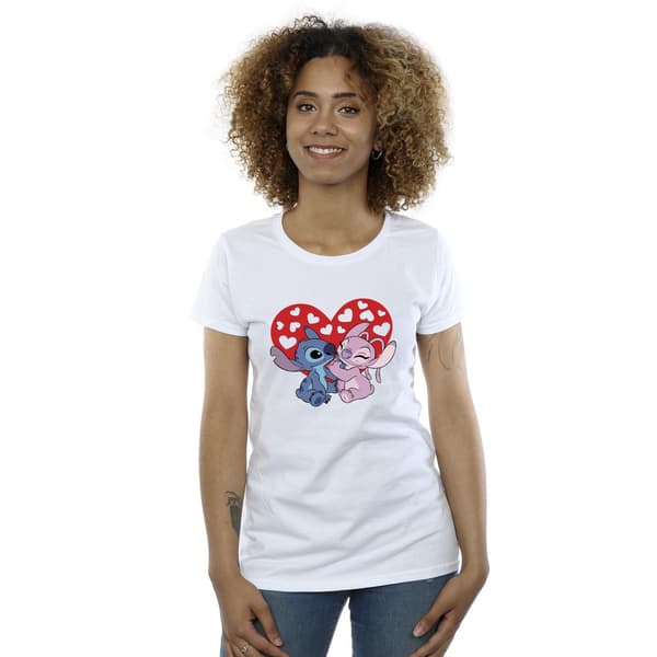 Disney Dam Lilo & Stitch Hearts T-shirt i bomull M Vit White M