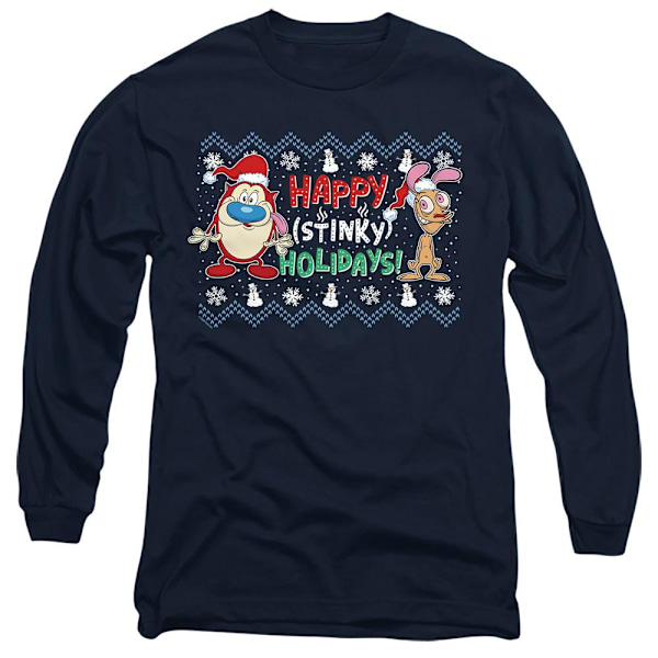 Ren & Stimpy Unisex Vuxen Glad Illaluktande Helger Jul Tröja Navy L