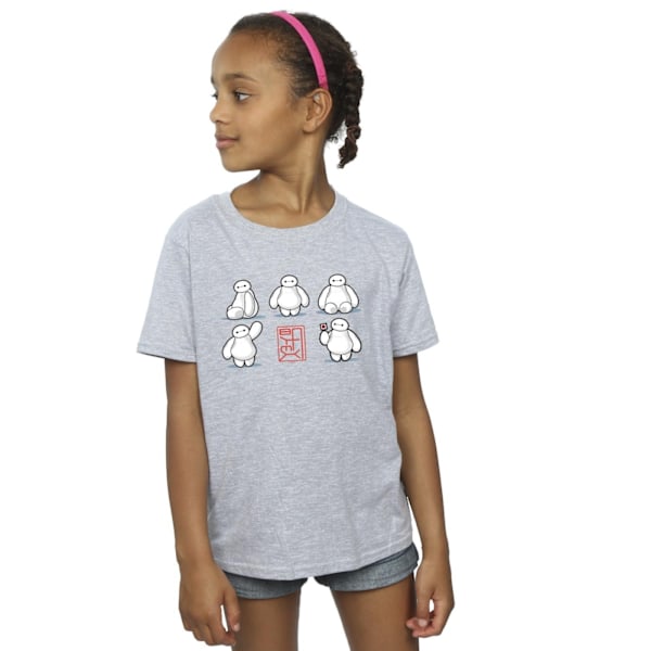 Disney Girls Big Hero 6 Baymax Många Poser Bomull T-shirt 7-8 År Sports Grey 7-8 Years