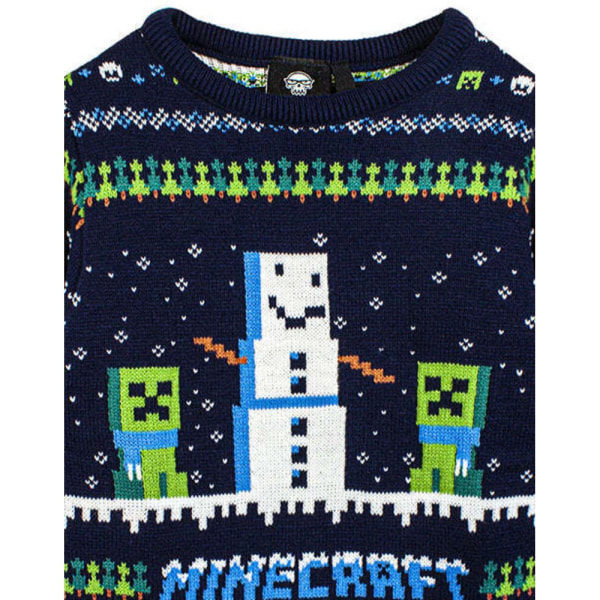 Minecraft barn/barn snöig stickad jultröja 5-6 Ja Navy/Green/White 5-6 Years