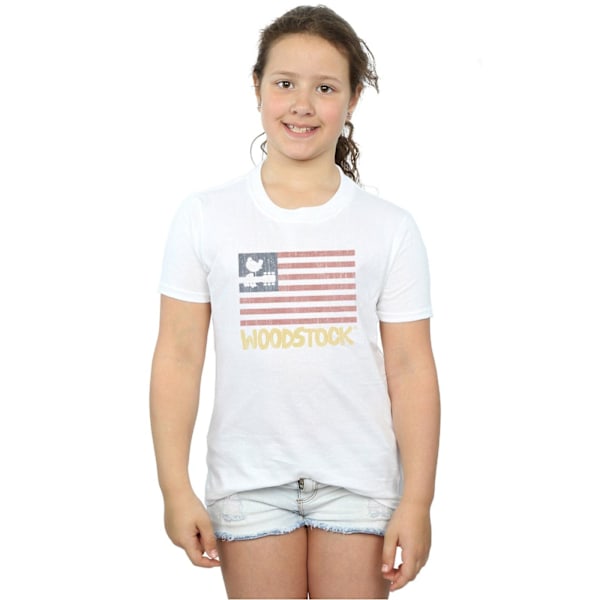 Woodstock Girls Distressed Flag Bomull T-shirt 9-11 år Vit White 9-11 Years