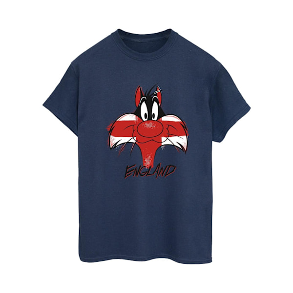 Looney Tunes Dam/Damer Sylvester England Face Bomull Boyfriend T-Shirt XXL Marinblå Navy Blue XXL