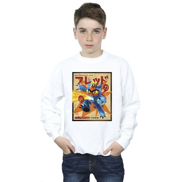 Disney Boys Big Hero 6 Baymax Fred Newspaper Sweatshirt 12-13 år White 12-13 Years