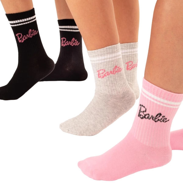 Barbiestrumpor dam/dam (paket med 3) 4 UK-7 UK rosa/grå/svart Pink/Grey/Black 4 UK-7 UK