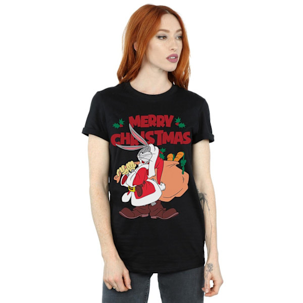 Looney Tunes Dam/Damer Jultomte Bugs Bunny Bomull Pojkvän T-shirt Black L