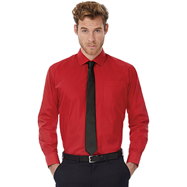 B&C Mens Smart Långärmad Poplin Shirt / Herrskjortor 3XL Deep Deep Red 3XL