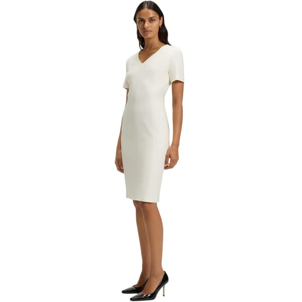 Boss Dam Damaisa V-ringad Slim Kortärmad Midiklänning White 10 UK