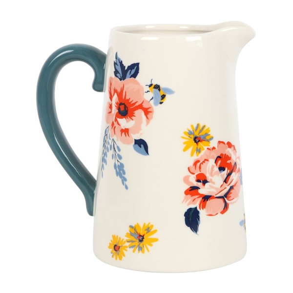 Something Different Bee-utiful Blommig Keramik Blomkruka 17cm x White/Blue/Yellow 17cm x 12cm x 16.5cm