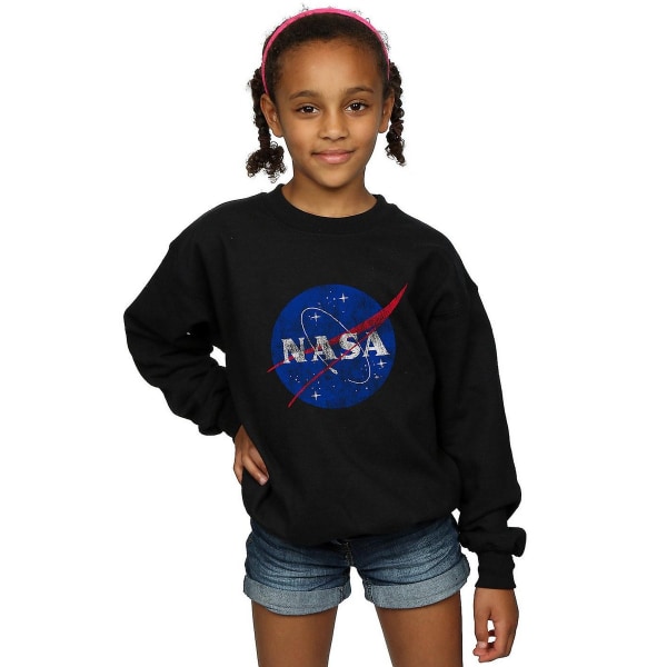 NASA Girls Distressed Logo bomullströja 5-6 år svart Black 5-6 Years