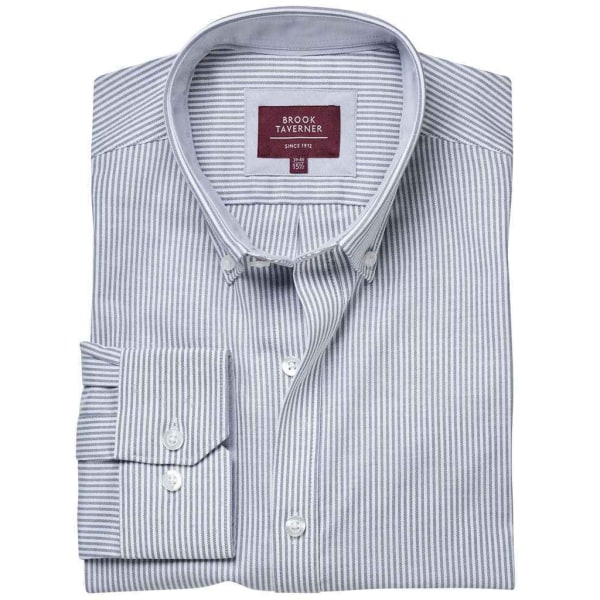 Brook Taverner Mens Lawrence Oxford formell skjorta 40 Silvergrå Silver Grey Stripe 40