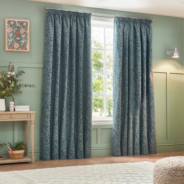Wylder Nature Grantley Jacquard Pencil Pleat Gardiner 168cm x 2 Wedgewood 168cm x 229cm