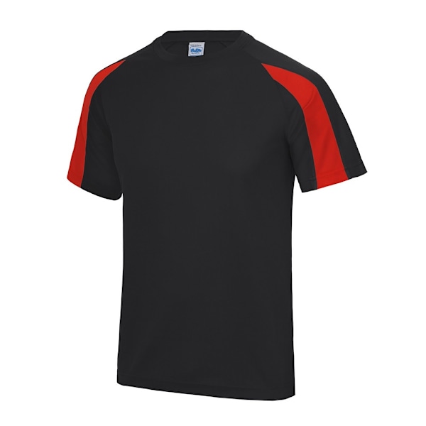 AWDis Cool Herr Kontrast Fukttransporterande T-shirt S Jet Svart/F Jet Black/Fire Red S