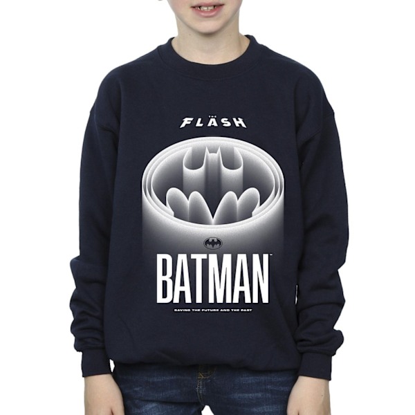 DC Comics Boys The Flash Batman Vit Logotyp Sweatshirt 9-11 År Navy Blue 9-11 Years