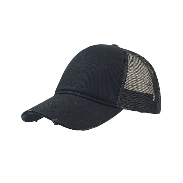 Atlantis Rapper Destroyed 5 Panel Weathered Trucker Cap One Size Black/Black One Size