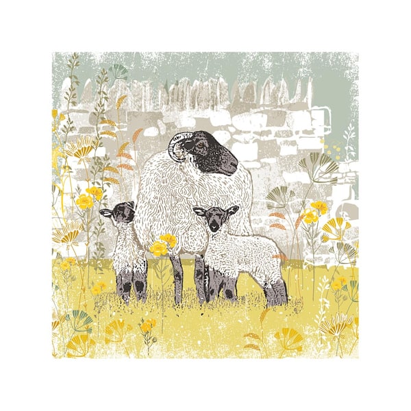 Summer Thornton Woodland Nature Sheep Print 30cm x 30cm Vit/Grå White/Grey/Yellow 30cm x 30cm
