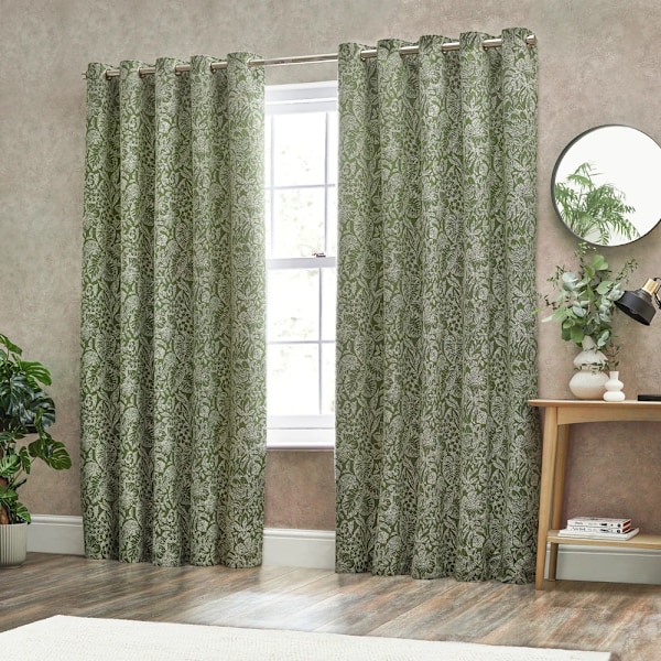 Wylder Bali Jacquard Botaniska Öglettgardiner 229cm x 183cm Oliv Olive 229cm x 183cm