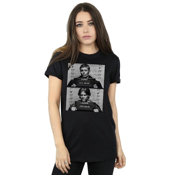 Supernatural Dam/Kvinna Winchester Mugshot Bomulls Boyfriend T-shirt Black XL