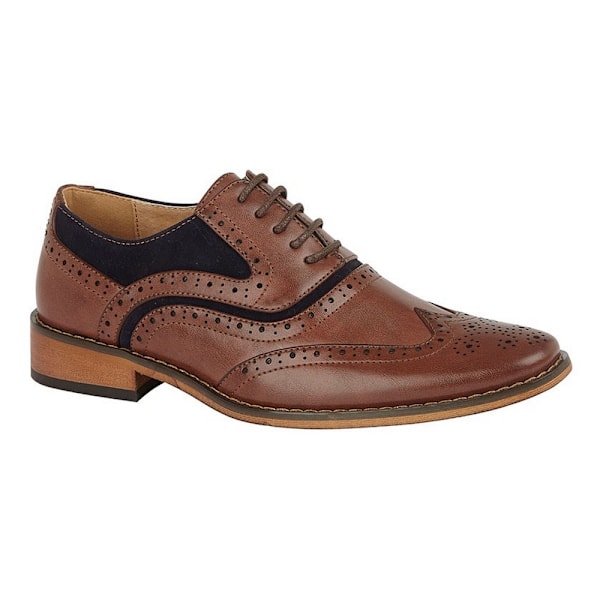 Goor Barn/Pojkar Läder 5 Ögla Wing Capped Brogue Oxford Sko Dark Tan/Navy 10 UK Child