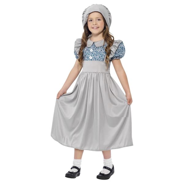 Smiffys Flickas Viktorianska Skolflicksdräkt 7-9 År Grå Grey 7-9 Years
