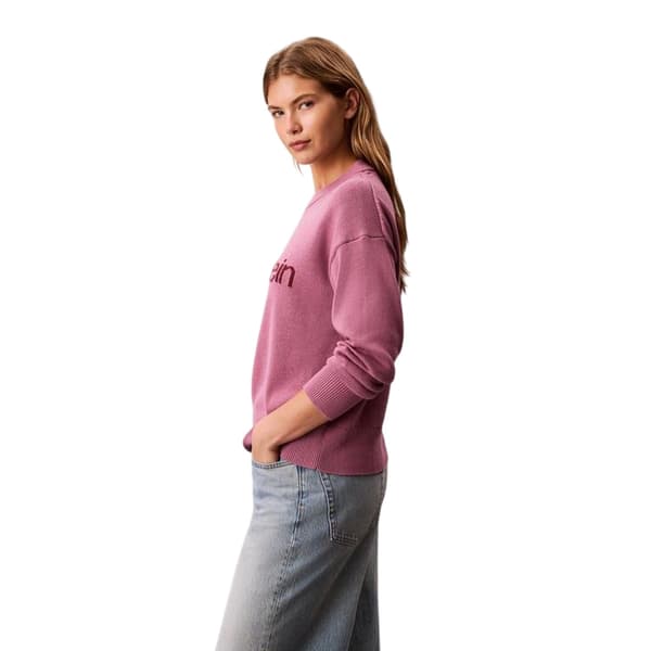 Calvin Klein Dam Ribbad Crew Neck Normal Långärmad Bordeaux 14 UK