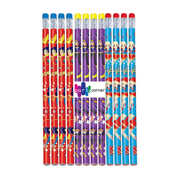 Superhjälteflickor Pennset (12-pack) En Storlek Röd/Lila/Blå Red/Purple/Blue One Size