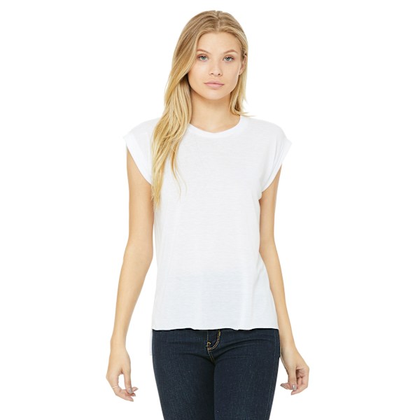 Bella + Canvas Dam/Damer Flowy Rullad Manschett Muskel T-shirt S White S