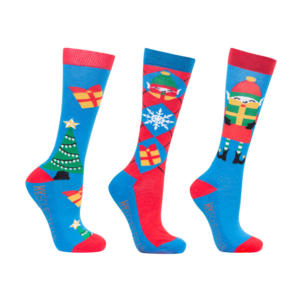 Hy Dams/Ladies Jolly Elves Bamboo Christmas Socks (paket med 3) Blue/Red 4 UK-8 UK