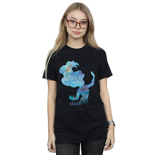 Disney Princess Dam/Damer Ariel Fylld Silhuett Bomull Pojkvän T-Shirt S Svart Black S