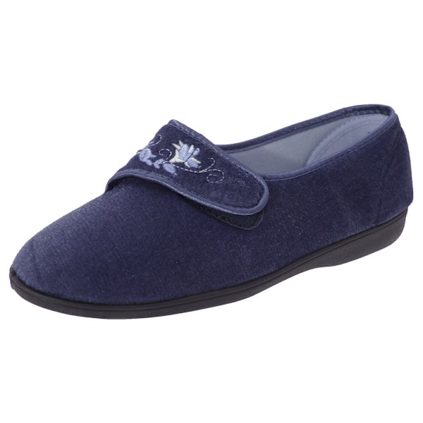 Sleepers Dam/Dam Jolene Touch Fastening Broderade Tofflor Navy Blue 4 UK