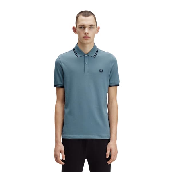 Fred Perry pikétröja med dubbla ränder för män, storlek S, blå Blue S