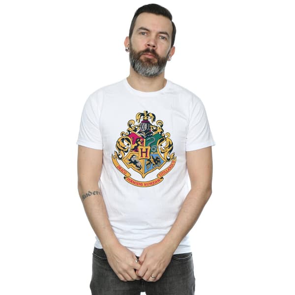 Harry Potter Herr Hogwarts Vapensköld Guldbläck T-Shirt M Vit White M