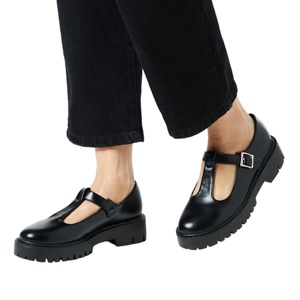 Faith Naevias T-Bar Mary Janes med chunky klack för kvinnor/damer, storlek 4 UK B Black 4 UK