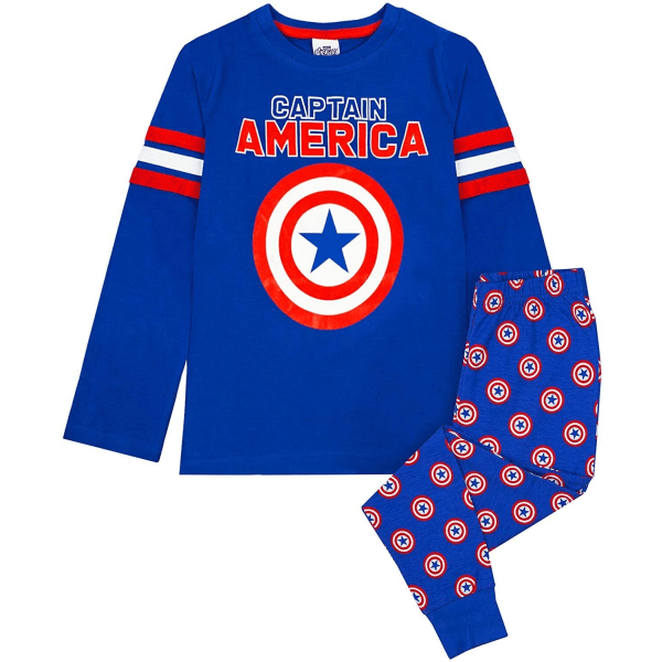 Captain America Boys Shield Long Pyjamas Set 3-4 Years Blue Blue 3-4 Years