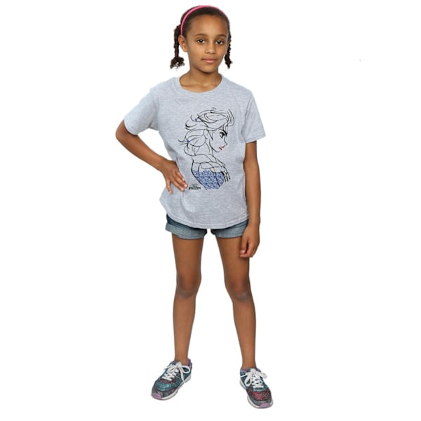 Disney Girls Frozen Elsa Sketch Bomull T-shirt 7-8 År Sport Sports Grey 7-8 Years