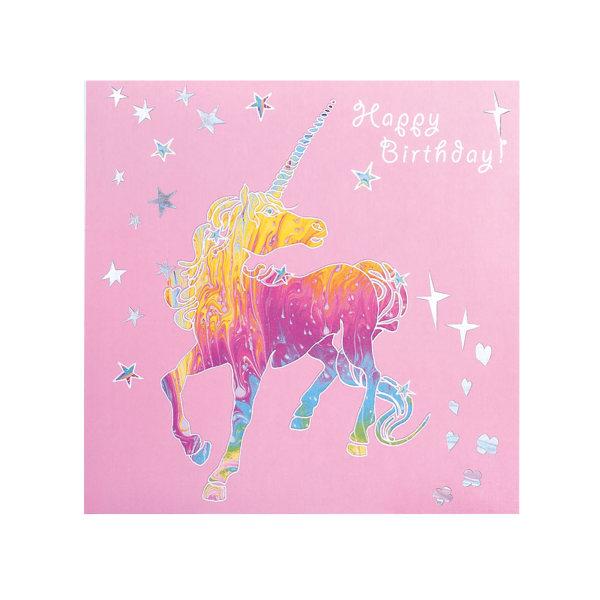 Deckled Edge prancing Myth Hälsningskort En one size Happy Birthd Happy Birthday - Unicorn (Pink/Rain One Size