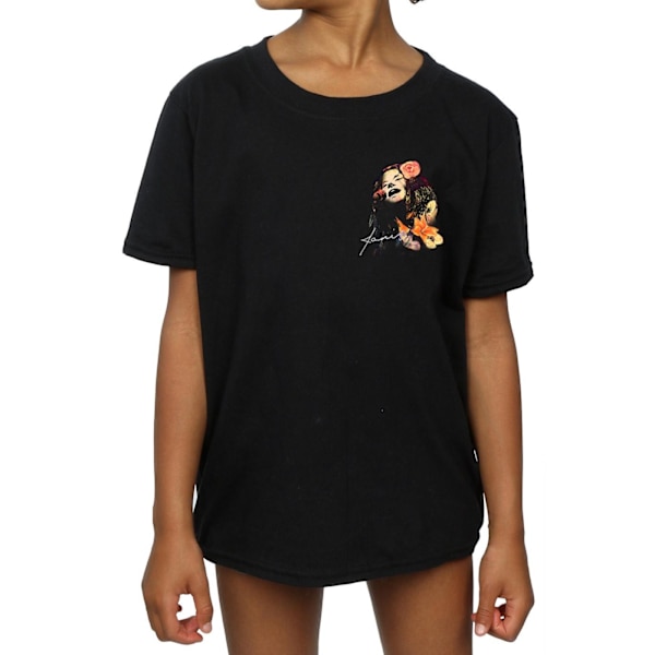 Janis Joplin Girls Floral Faux Pocket Cotton T-Shirt 7-8 år Black 7-8 Years