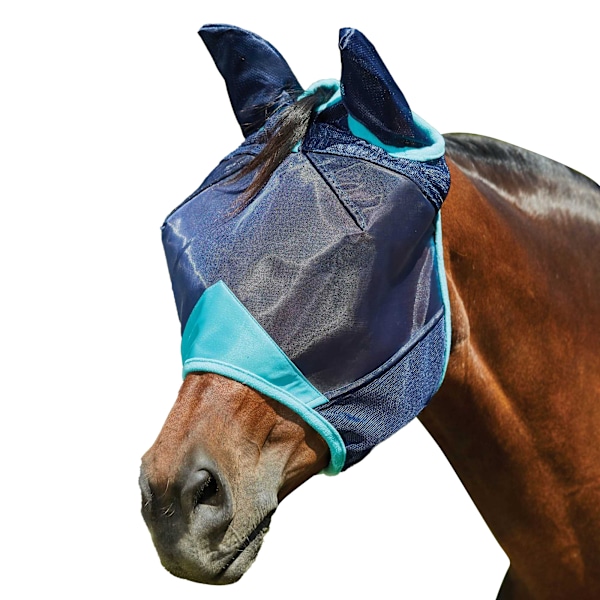 Weatherbeeta Comfitec Deluxe Fine Mesh Hästflugmössa Med Öron Navy/Turquoise Pony