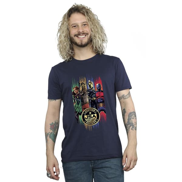 DC Comics Herr Black Adam JSA Guldbricka T-shirt L Marinblå Navy Blue L