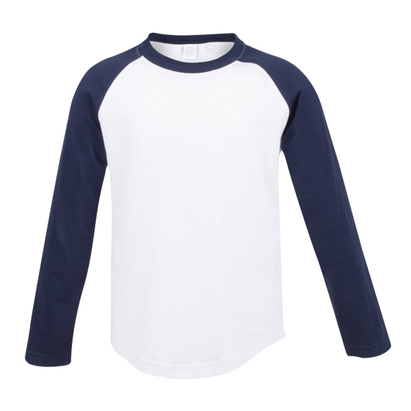 Skinni Minni Långärmad baseball-T-shirt för barn/barn 7-8 Ye White / Oxford Navy 7-8 Years