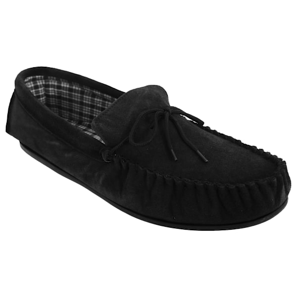 Mokkers Bruce Moccasin-tofflor i äkta mocka för män, storlek 12 UK, svart Black 12 UK