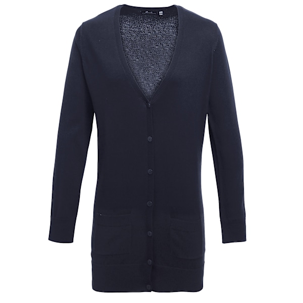 Premier Dam/Damer Lång V-ringad Stickad Cardigan 8 Marinblå Navy 8