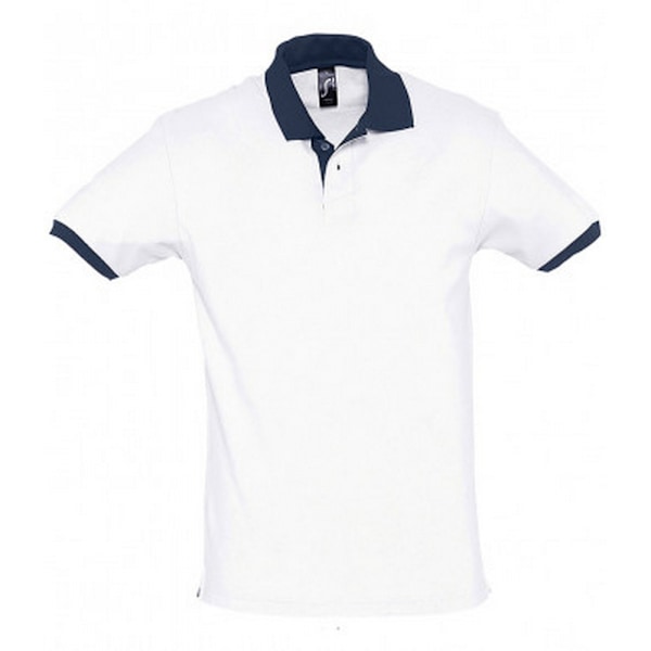 SOLS Prince Unisex Kontrast Pique Kortärmad Bomull Polotröja White/French Navy S