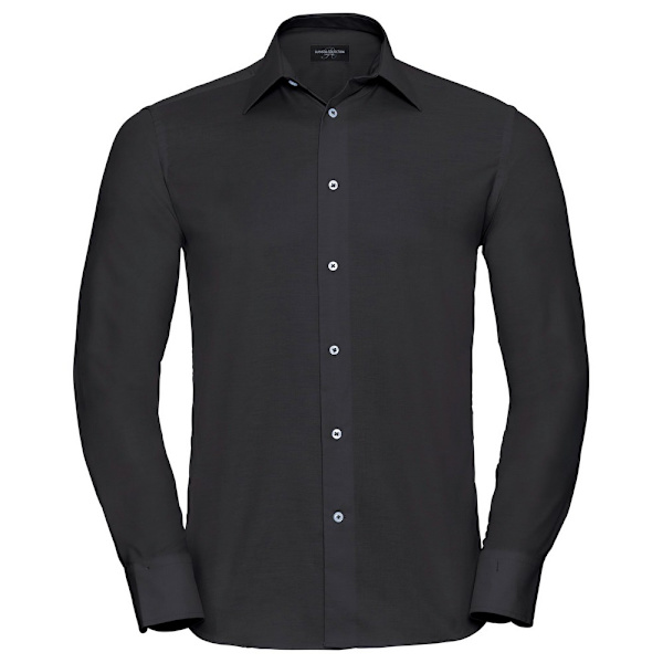 Russell Collection Herr Oxford Skräddarsydd Långärmad formell skjorta Black 17in