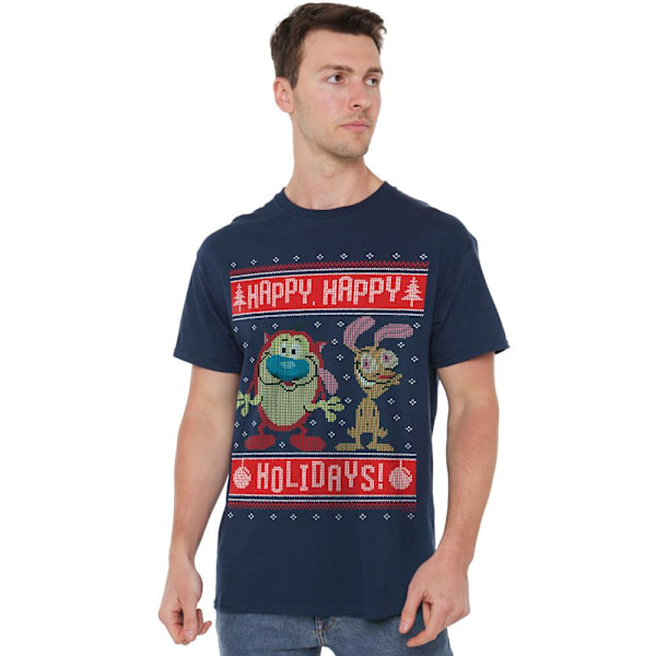 Ren & Stimpy Herr Happy, Happy Holidays Jul Tröja T-Shirt Navy 3XL